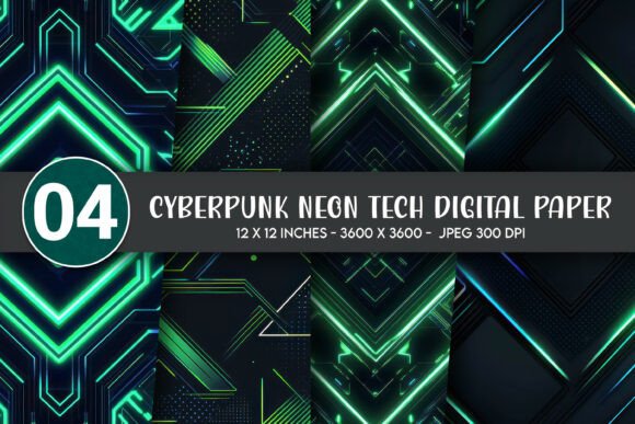 Download Cyberpunk Neon Tech Digital Paper - Neon tech Collection