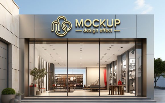 Download 3d Front Logo Mockup Modern Facade Chrom - Logo mockup Collection