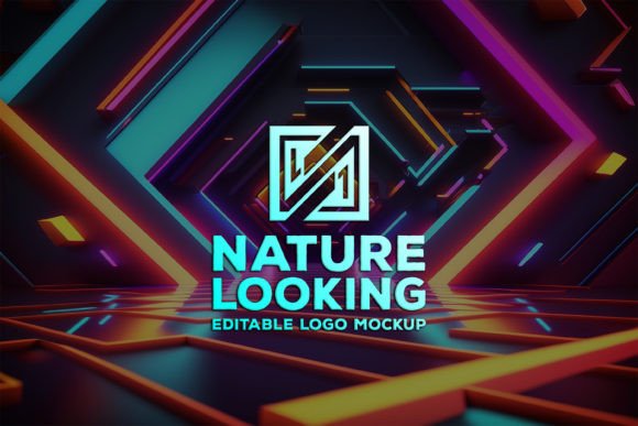 Download Logo Mockup on the Neon Background - Logo mockup Collection