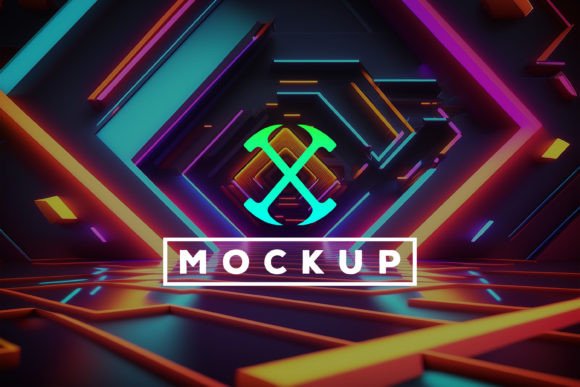 Download Logo Mockup with Neon Tunnel Background - Logo mockup Collection